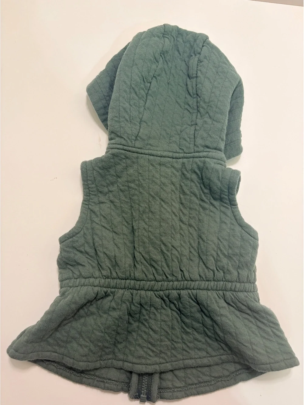 Sage Green Quilted Hooded Peplum Zip Vest Size 6-9 Months